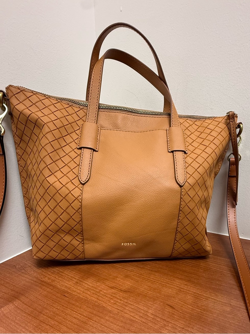 Fossil Skylar Satchel Hand Bag Brown Brandy Leather Crossbody Purse Women’s EUC - Picture 2 of 8